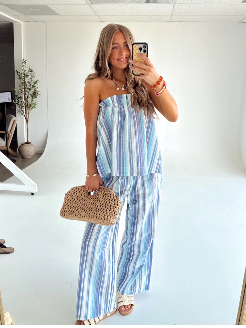 Klesis Striped Blue Strapless Wide-Leg Jumpsuit